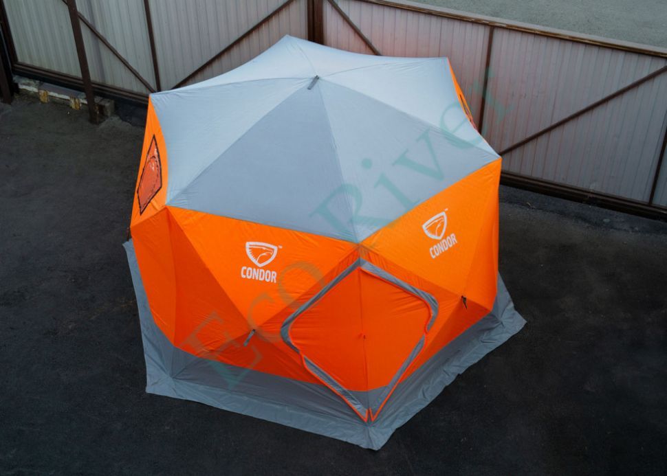 Палатка Куб Condor зимняя утепленная, 6 сторон, размер 3,6 х 3,2 х 2,2 оранжевый
